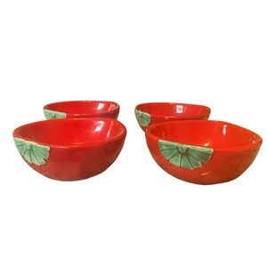 Strawberry Bowls Vintage Home Decor‎ Red 4 Piece Set 5" Spring Summer Festive